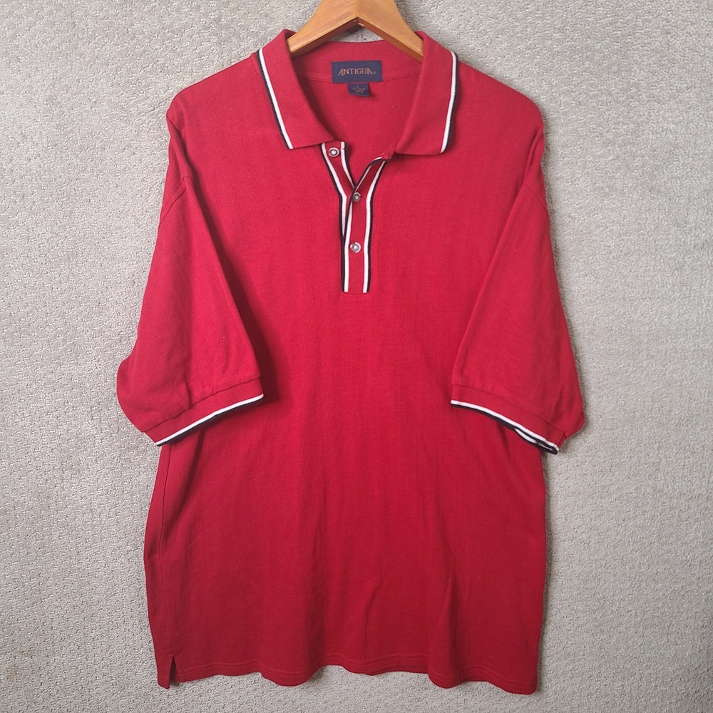 Antigua Shirt Mens‎ Large Red Polo Ribbed Cotton Short Sleeve Casual Sporty